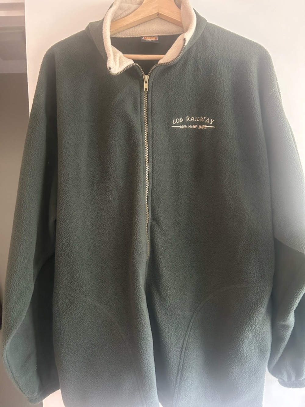 Green Zip-Up Fleece Jacket with Cream Trim